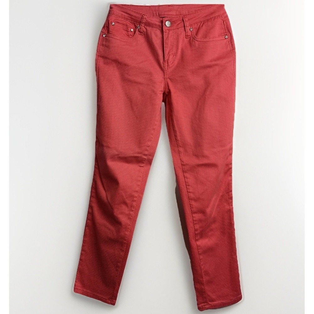 Earl Jean Women's Red Polka Dot Ankle Jeans Sz6 Stretch Cotton Blend Jeweled Y2K